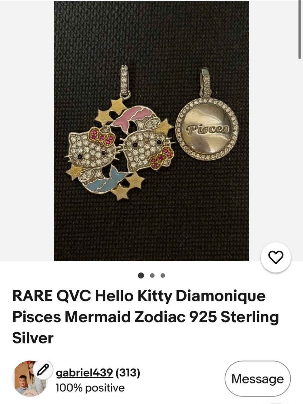 Hello Kitty Silver Pendant Set with Pink & Blue Accents